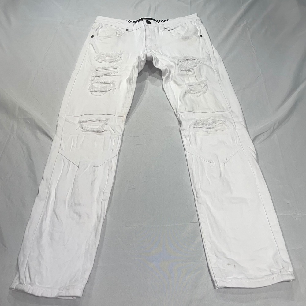 RGSTR Mens White Distressed Ripped Slim Straight Jeans Size 29 Streetwear‎ Moto